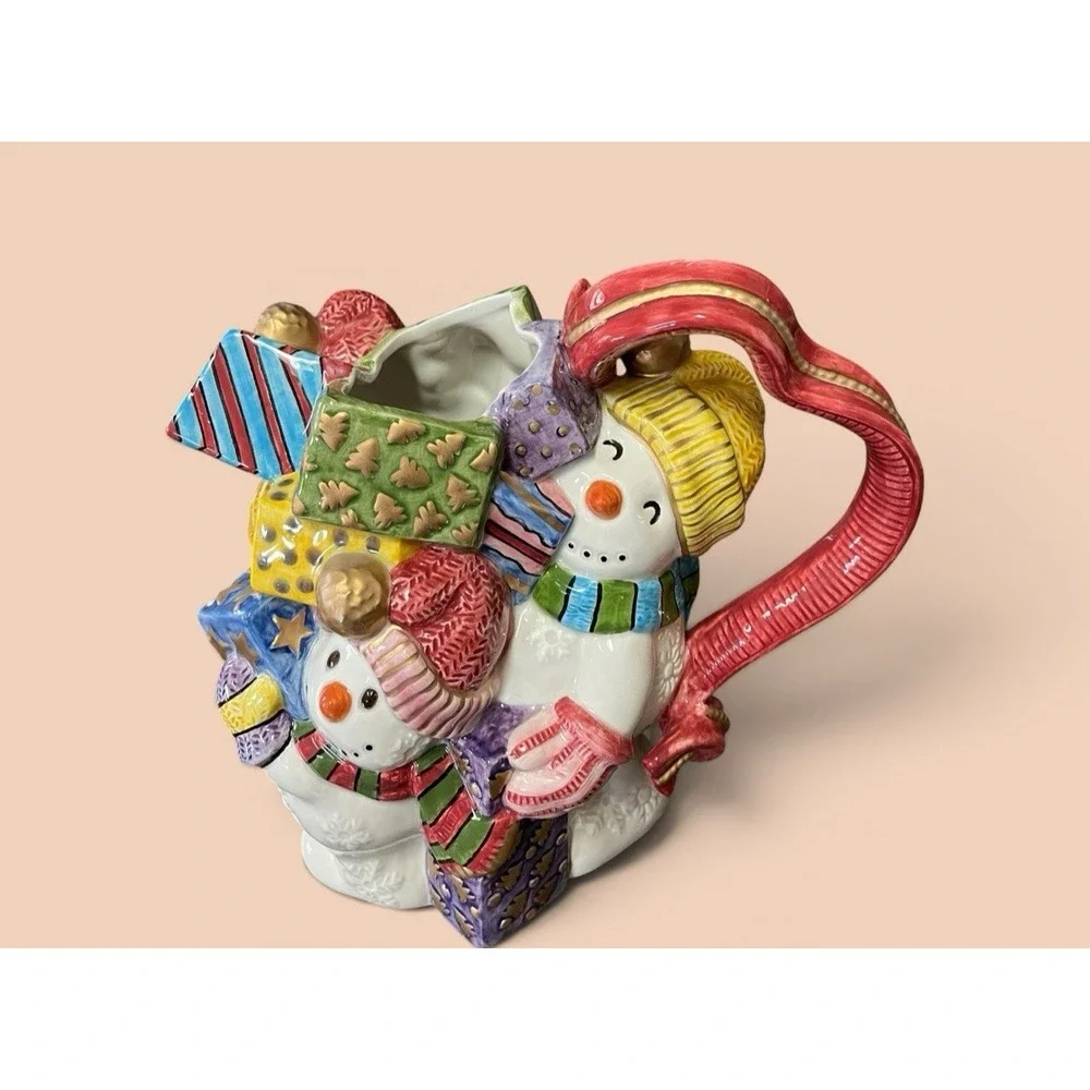 Fitz & Floyd 1995 Frosty Folks Snowman Christmas Pitcher 48 ozs Gifts Holiday